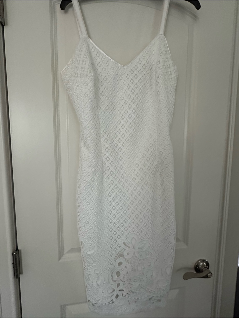 White House Black Market White Lace Midi Dress with Floral Hem